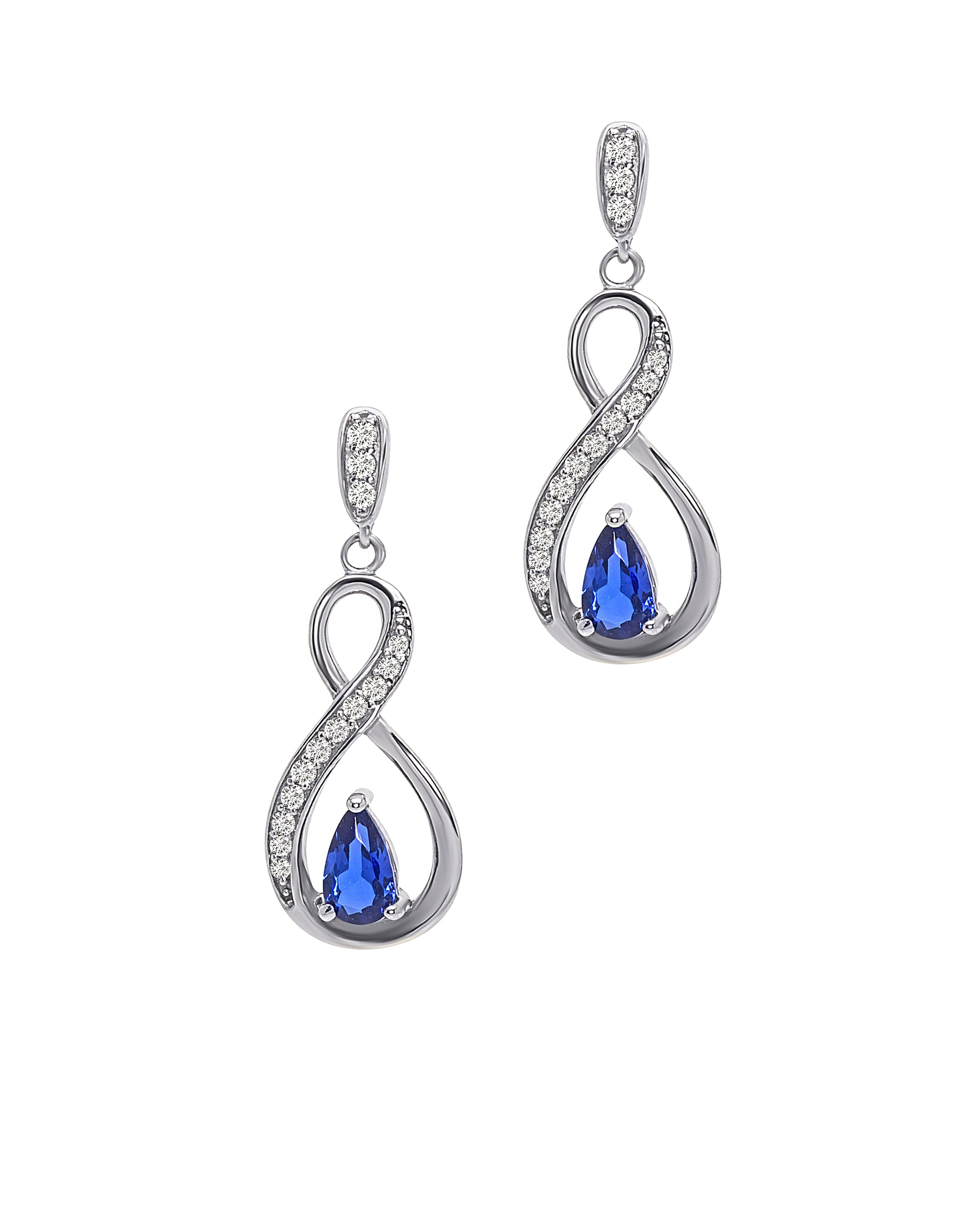 Silver drop earrings with white and blue stones