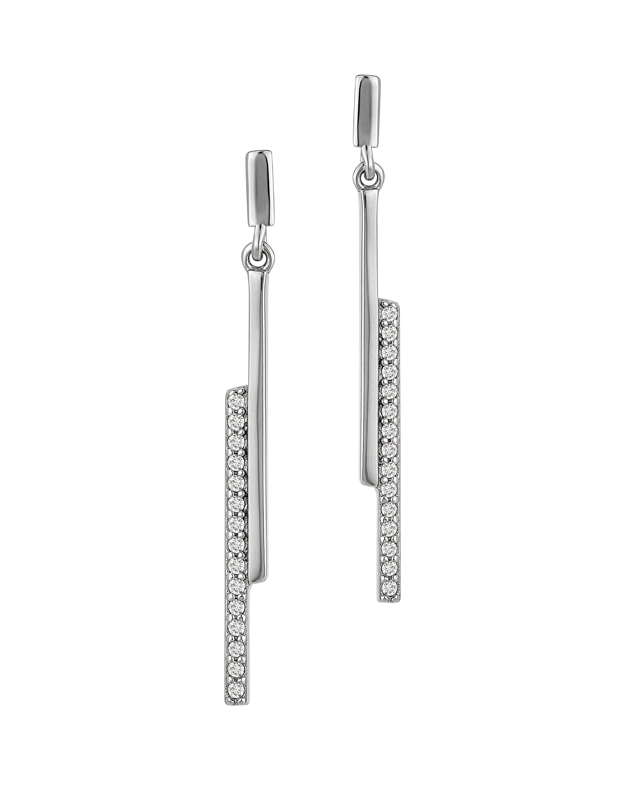 BOUCLES D'OREILLES EN ARGENT 2 BARRES ET PIERRES