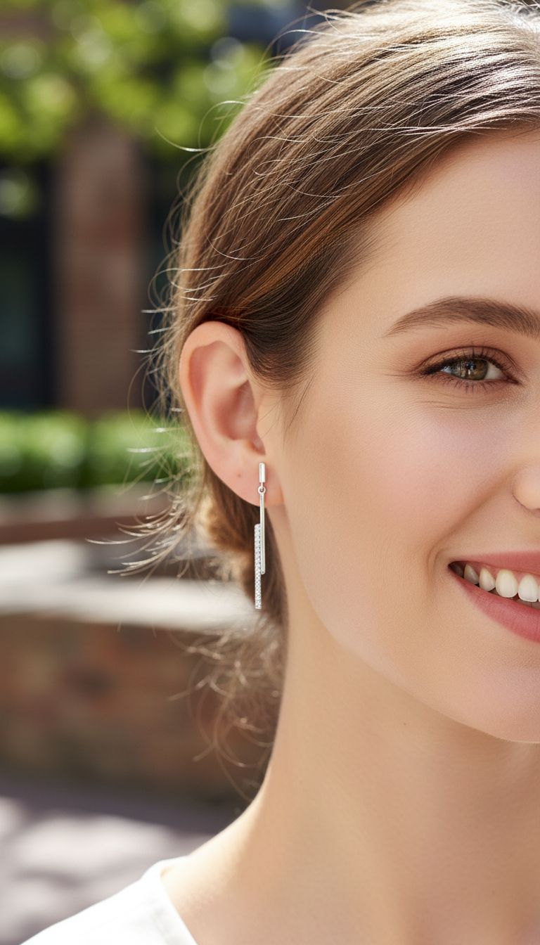 BOUCLES D'OREILLES EN ARGENT 2 BARRES ET PIERRES