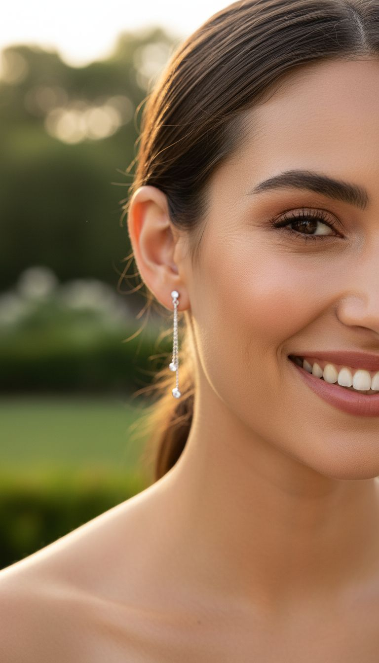 BOUCLES D'OREILLES EN ARGENT 2 CHAINES PENDANTES AVEC SOLITAIRE