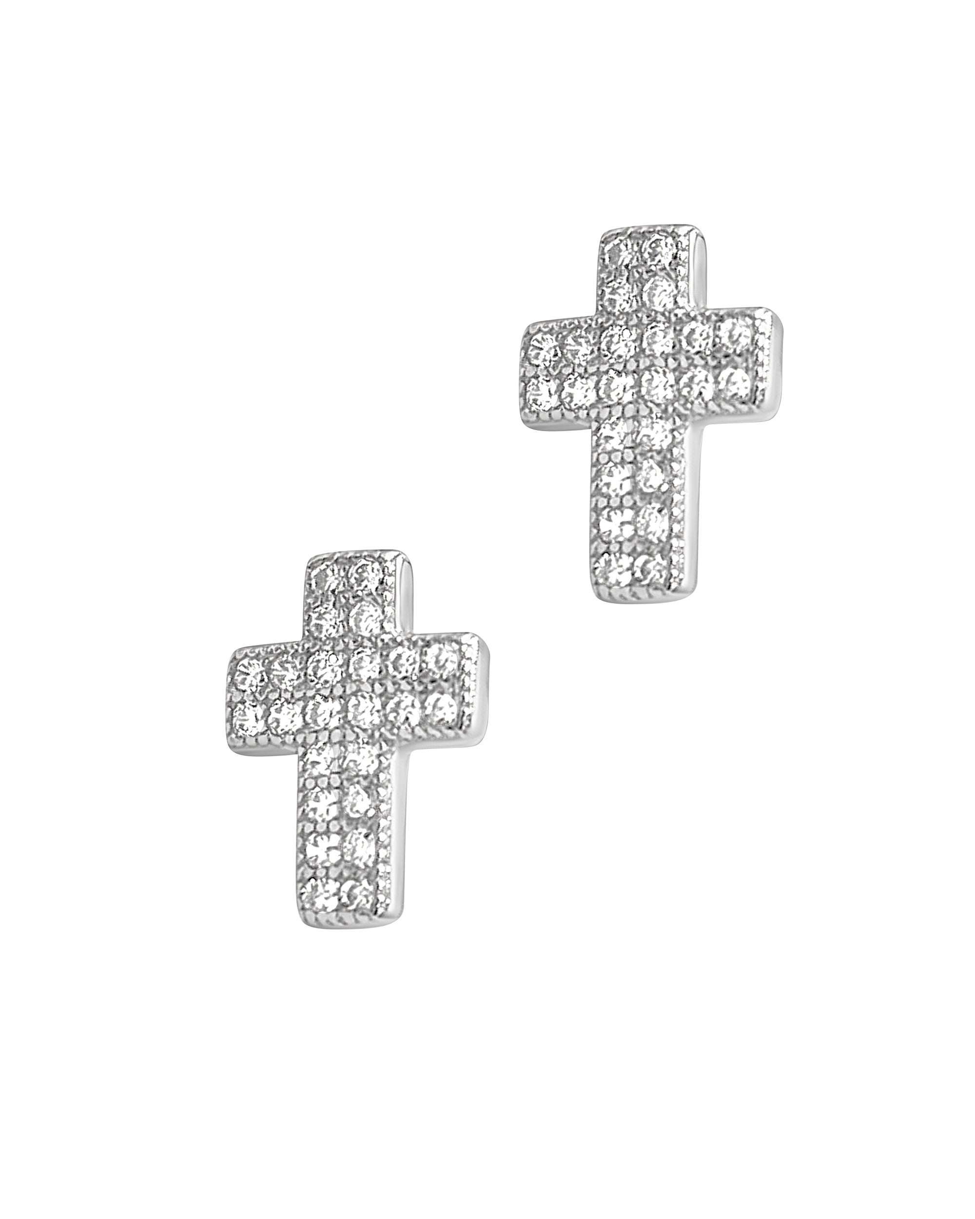 BOUCLES D'OREILLES EN ARGENT MOTIF CROIX SERTIE DE PIERRES
