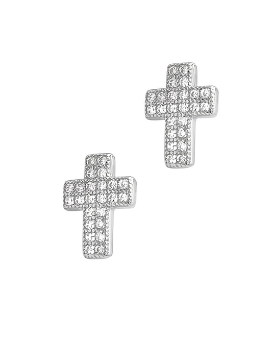 Boucles d'oreilles en argent motif croix sertie de pierres