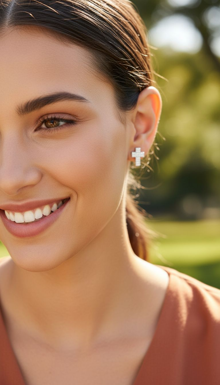 Zilveren oorbellen met kruismotieven gezet met stenen