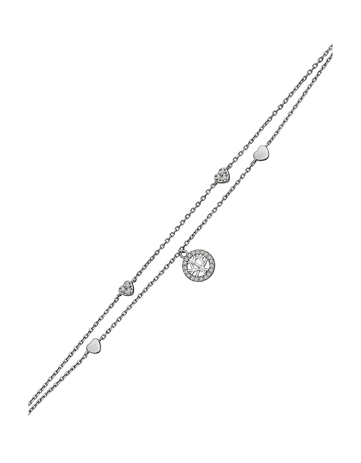 BRACELET EN ARGENT DOUBLE MAILLE ARBRE DE VIE COEUR