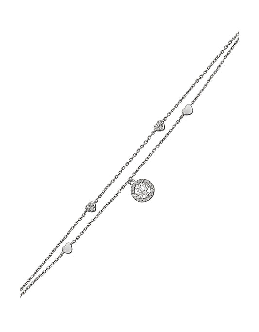 Dubbele schakel zilveren armband boom des levens hart