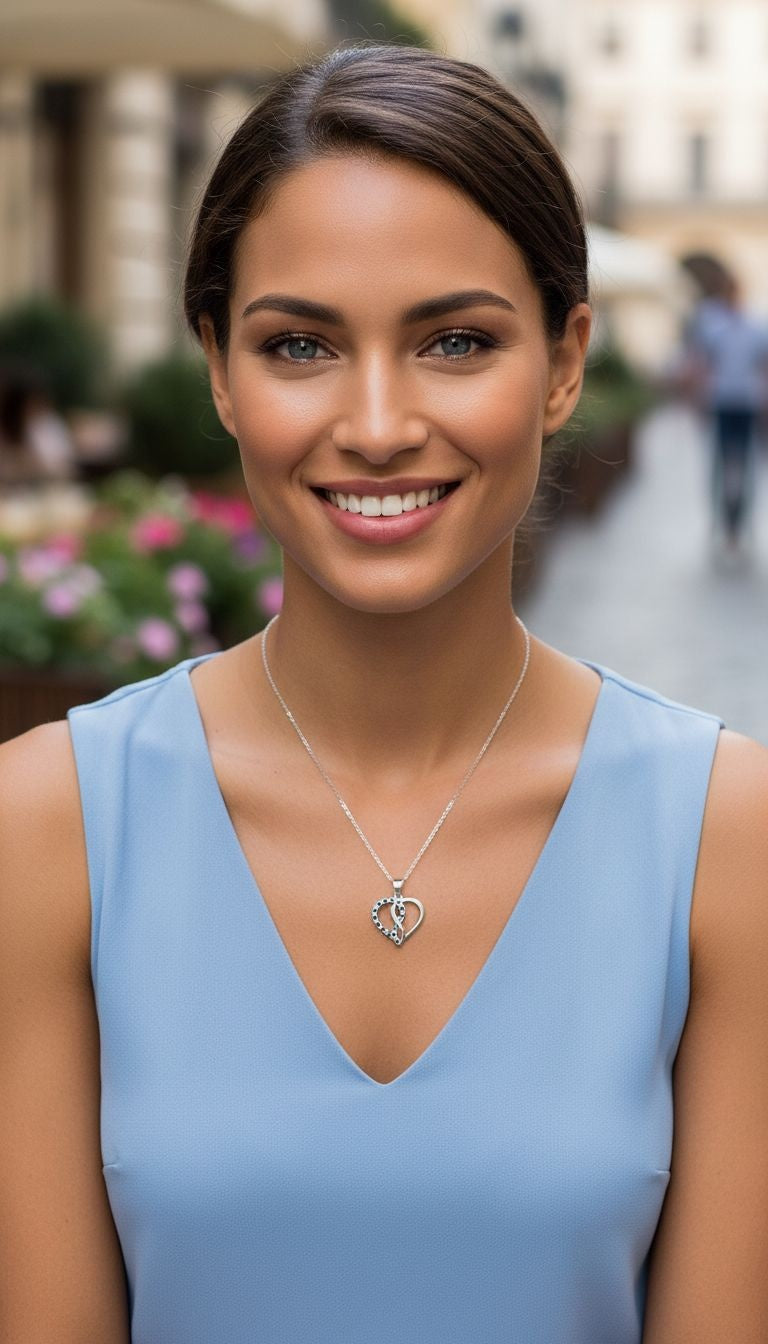 ZILVEREN KETTING MET VERWEVEN HARTJES EN ZIRKONIUM