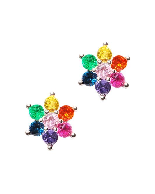 Boucles d'oreilles en argent fleur multicolore