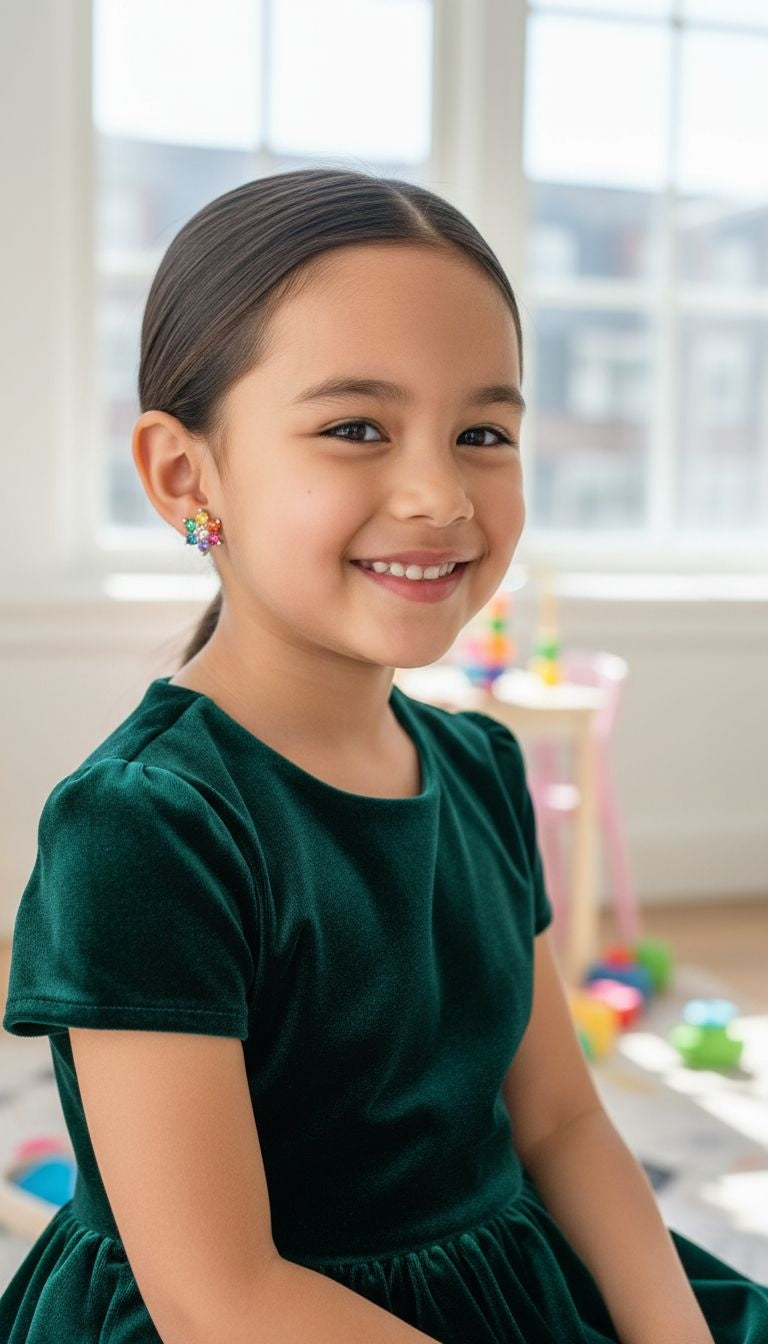 BOUCLES D'OREILLES EN ARGENT FLEUR MULTICOLORE