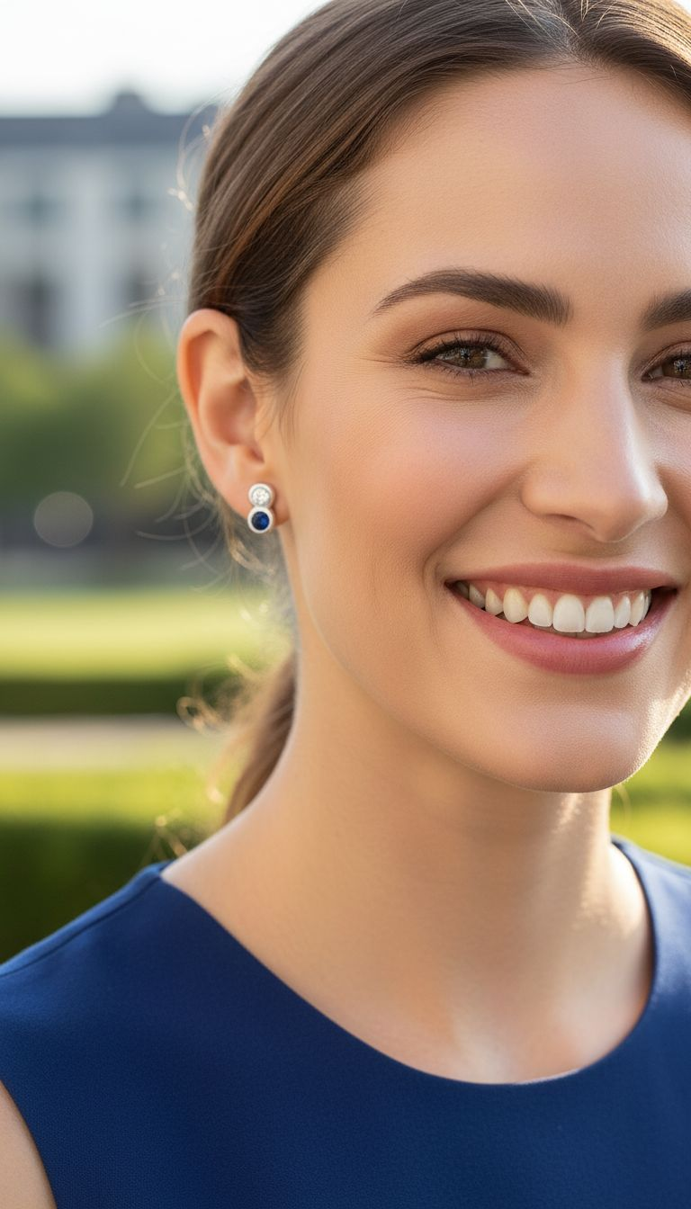 SILVER EARRINGS WITH 2 WHITE AND BLUE STONES