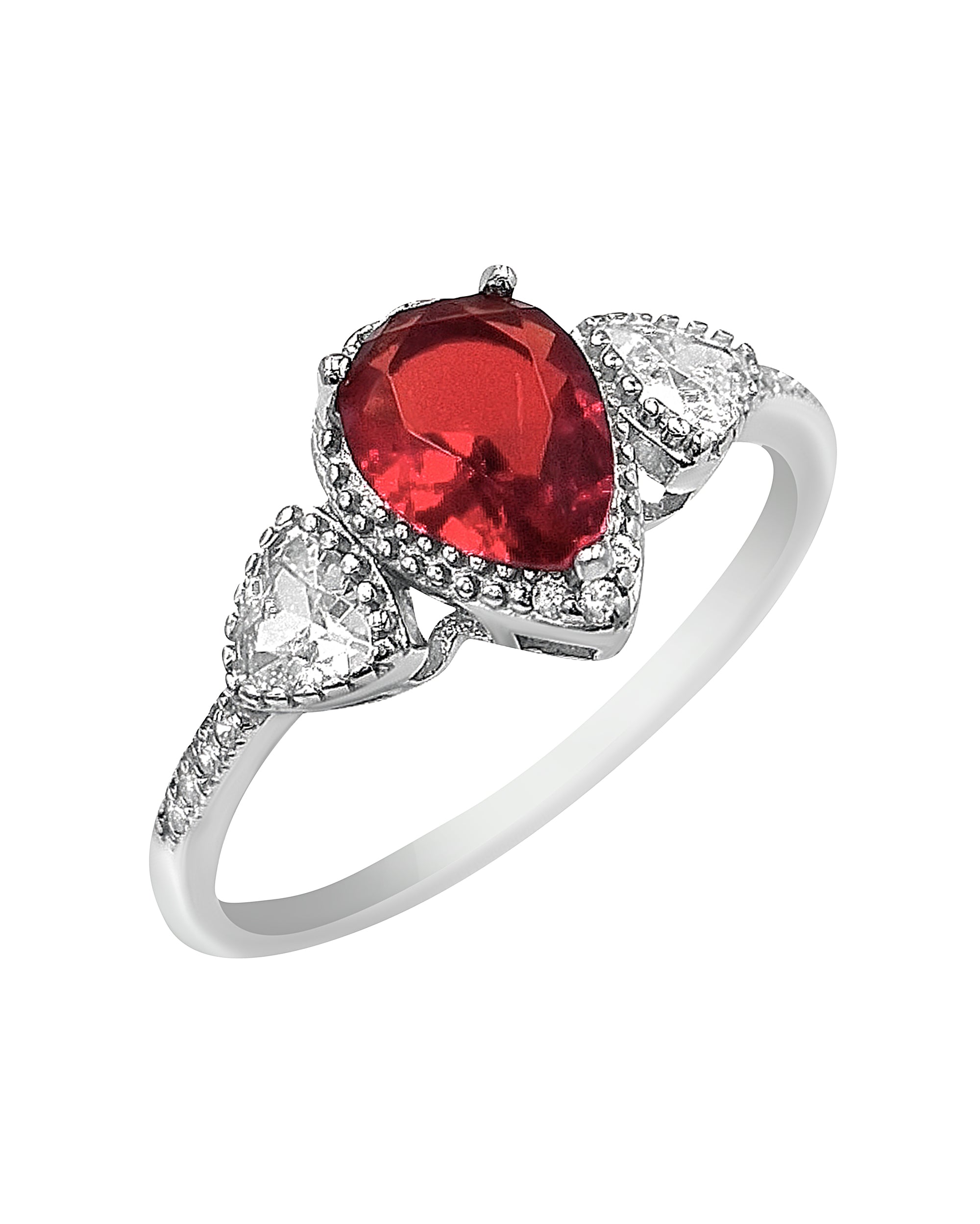 BAGUE EN ARGENT SOLITAIRE RUBIS ET PIERRES