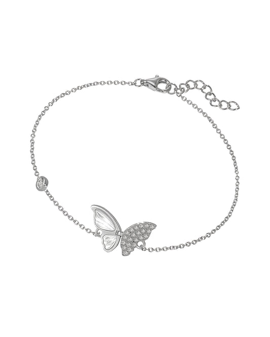 Bracelet en argent motif papillon avec pierres et nacre