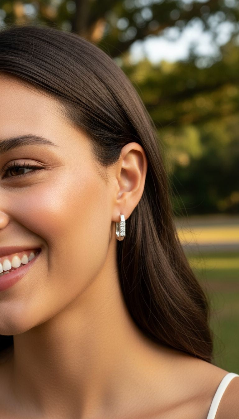 CREOLES OCTOGONALES EN ARGENT SERTIES DE PIERRES