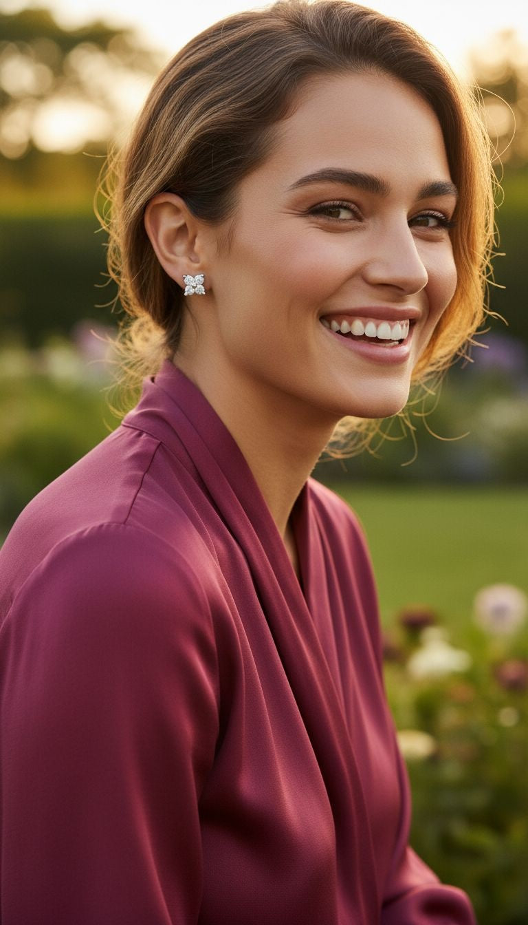 BOUCLES D'OREILLES EN ARGENT FLEUR AVEC PIERRES