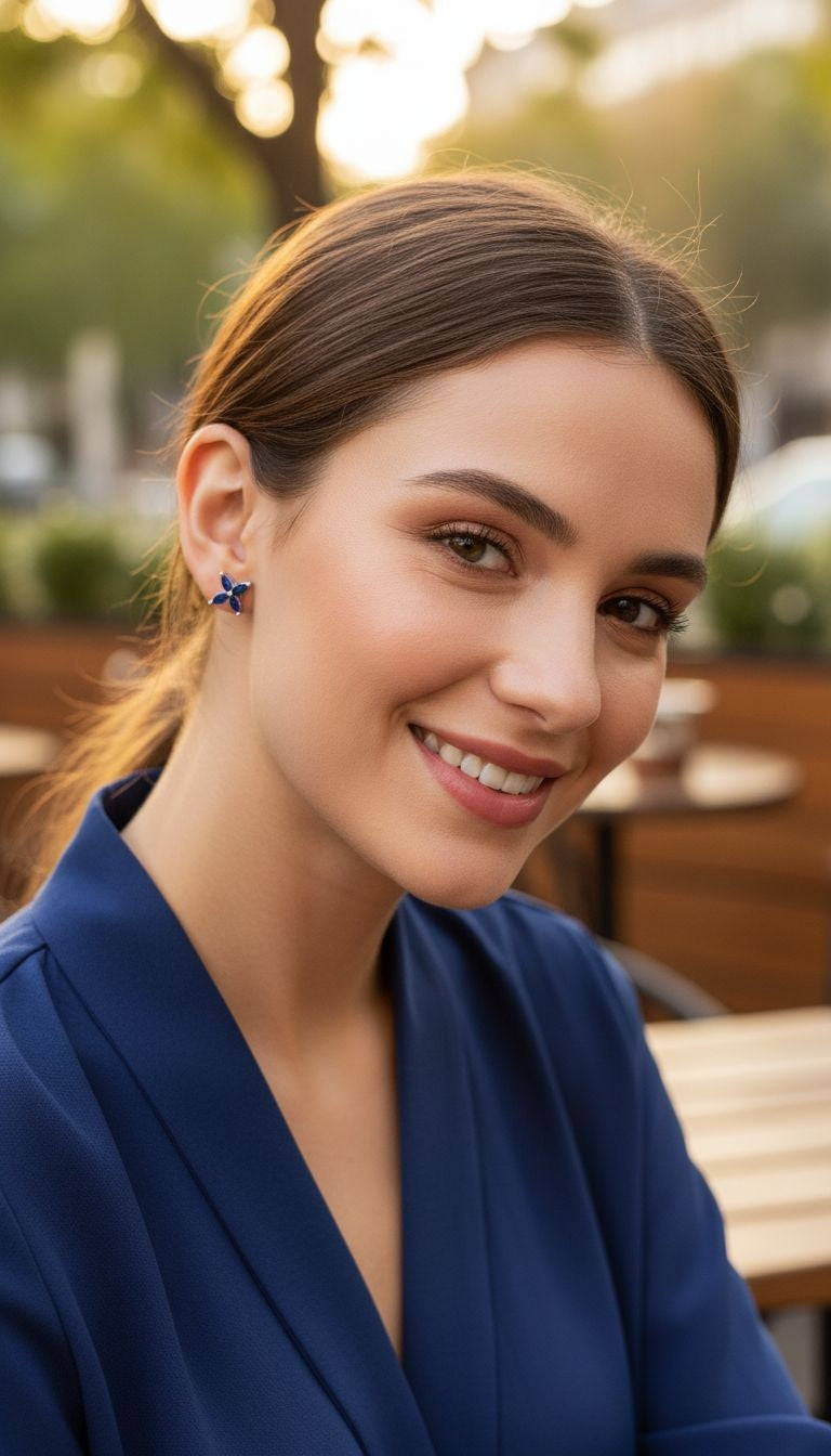 Zilveren bloemenoorbellen met blauwe stenen