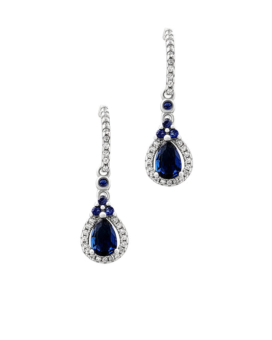 Boucles d'oreilles en argent motif goutte avec saphir et zirconium