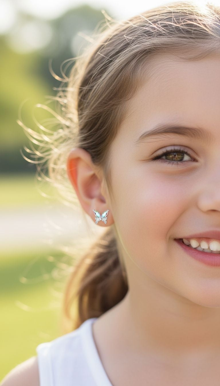 Zilveren vlinderoorbellen met veelkleurige stenen