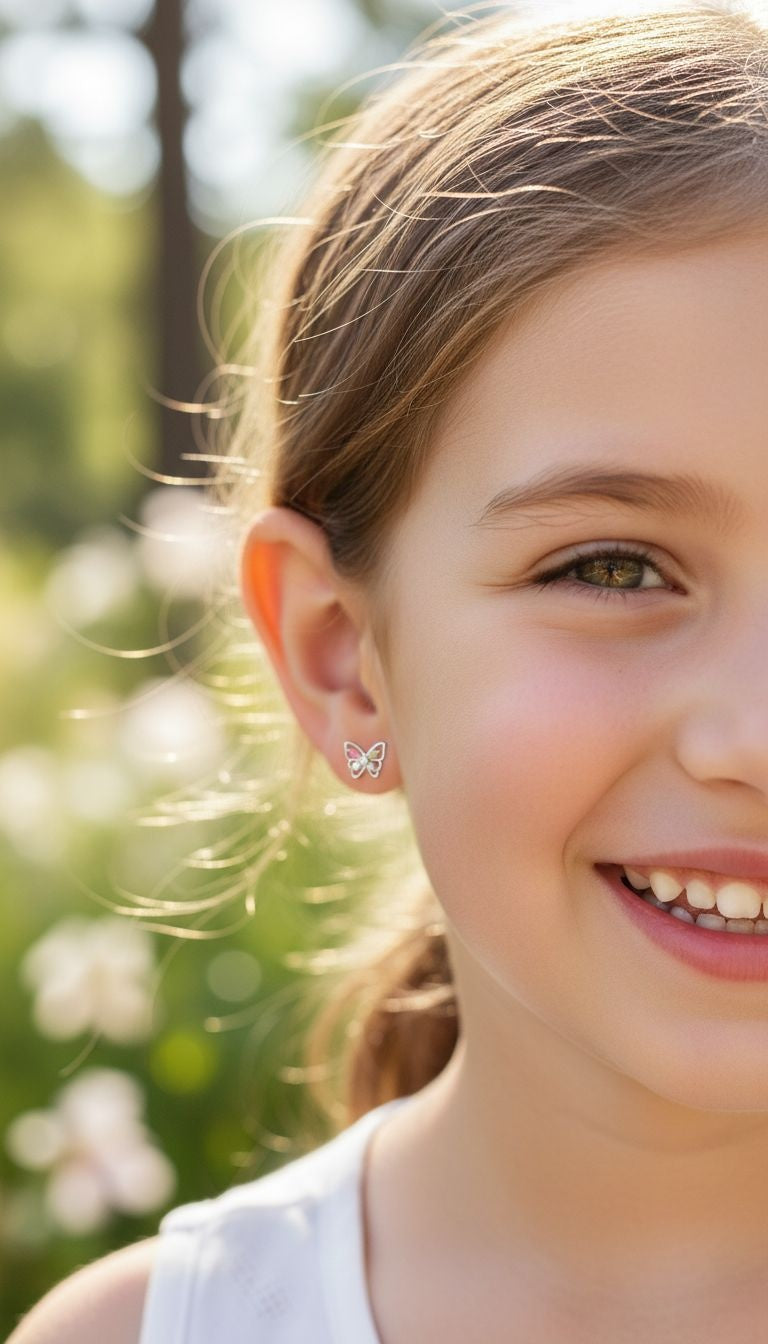 Zilveren vlinderoorbellen met veelkleurige stenen