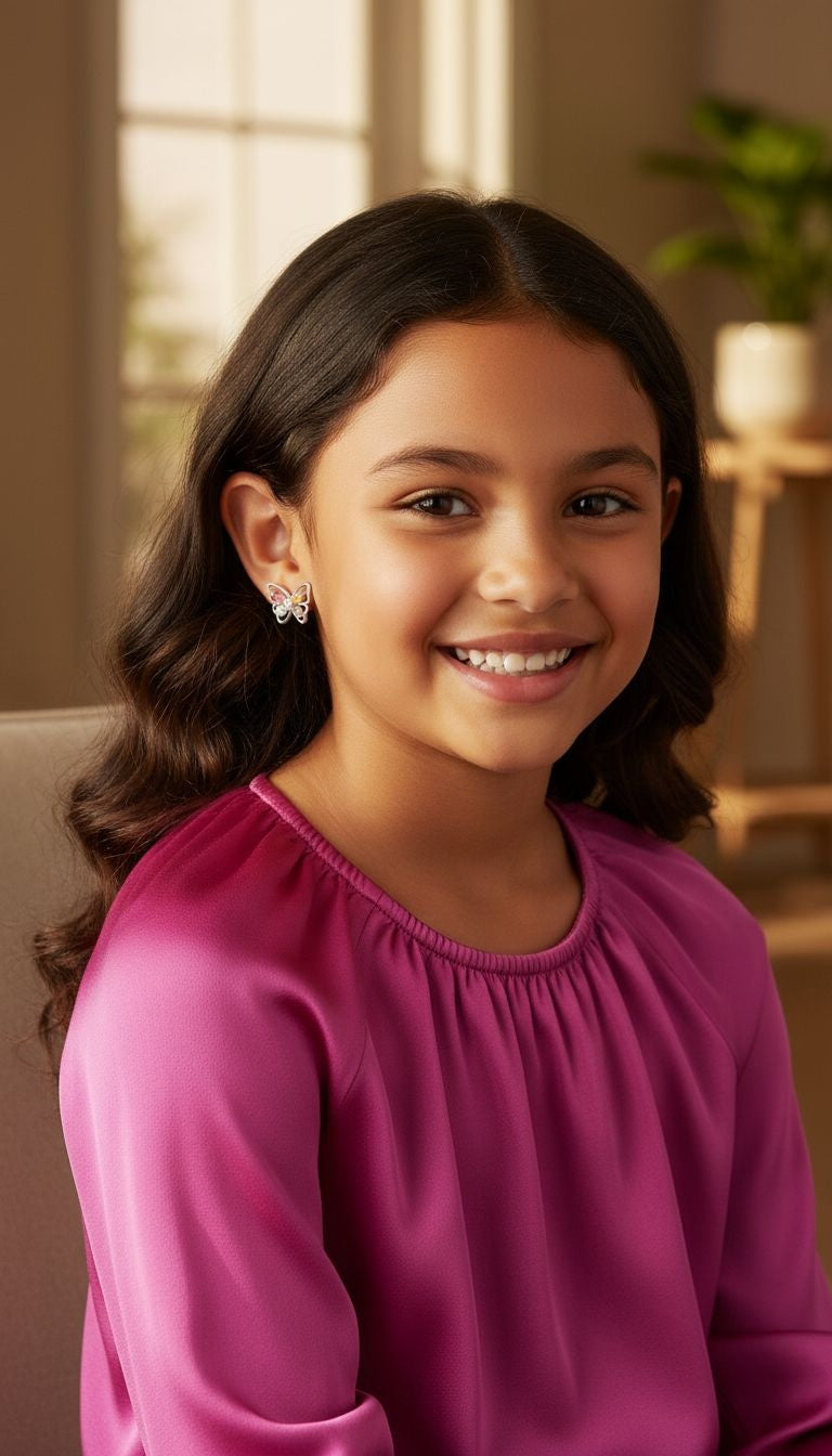 BOUCLES D'OREILLES EN ARGENT PAPILLON AVEC PIERRES MULTICOLORES