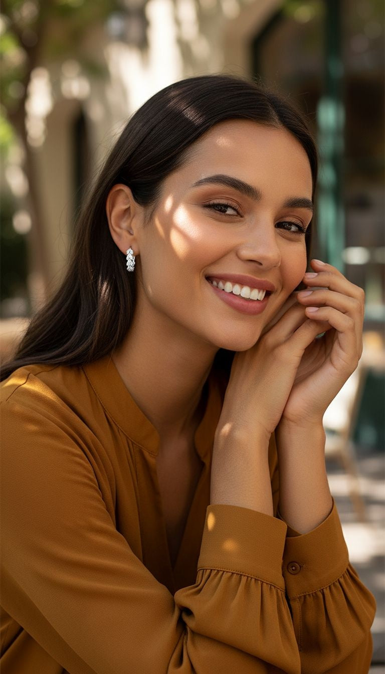 ZILVEREN CREOOLS MET V-MOTIEVEN EN STENEN