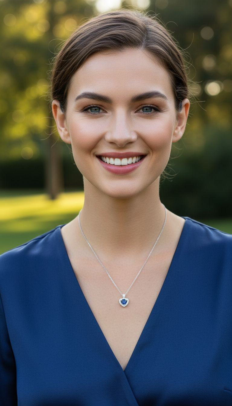 ZILVEREN KETTING MET BLAUW HART EN STENEN HANGER