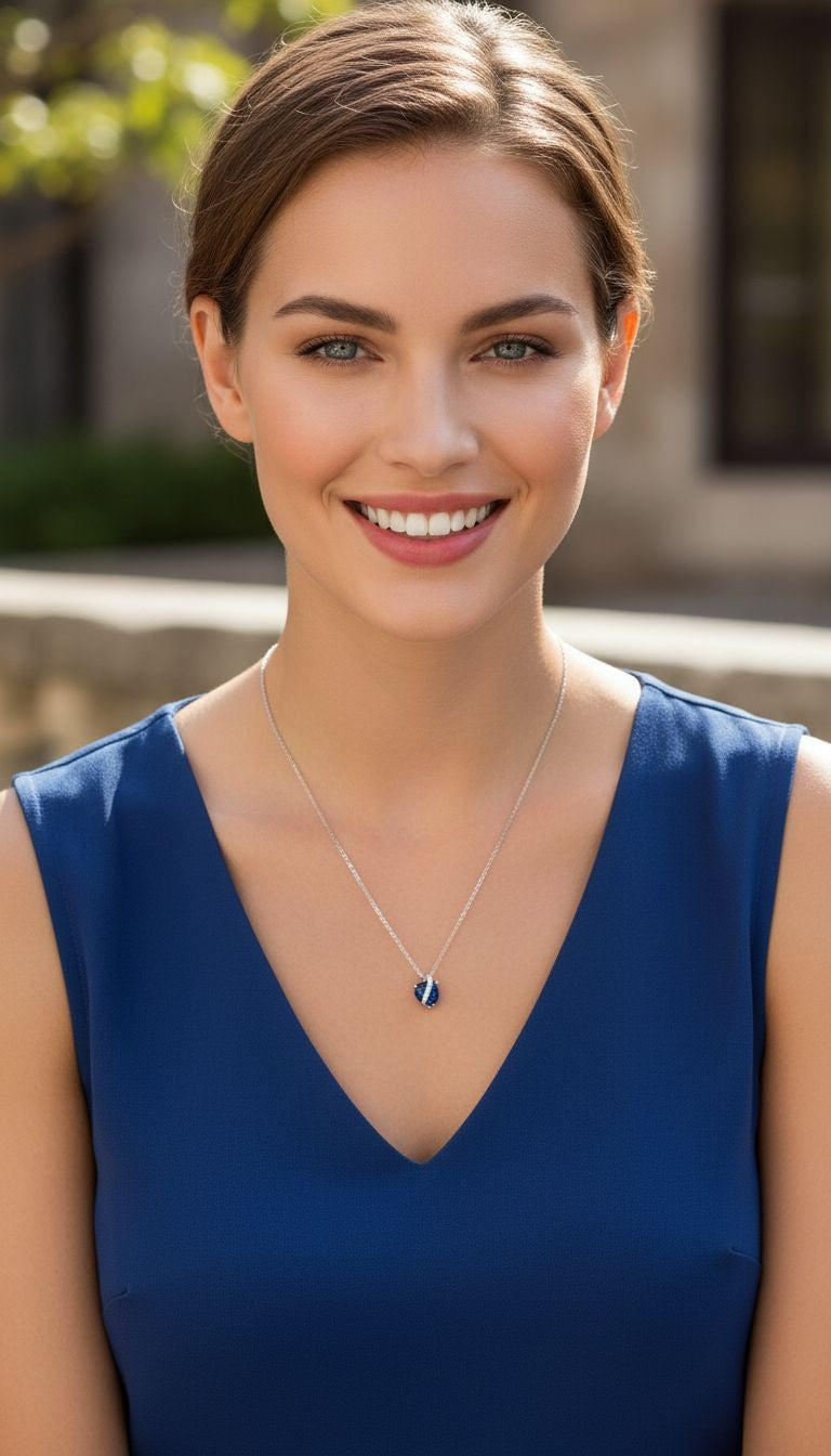 ZILVEREN KETTING MET SAFFIER EN ZIRKONIUM HART HANGER