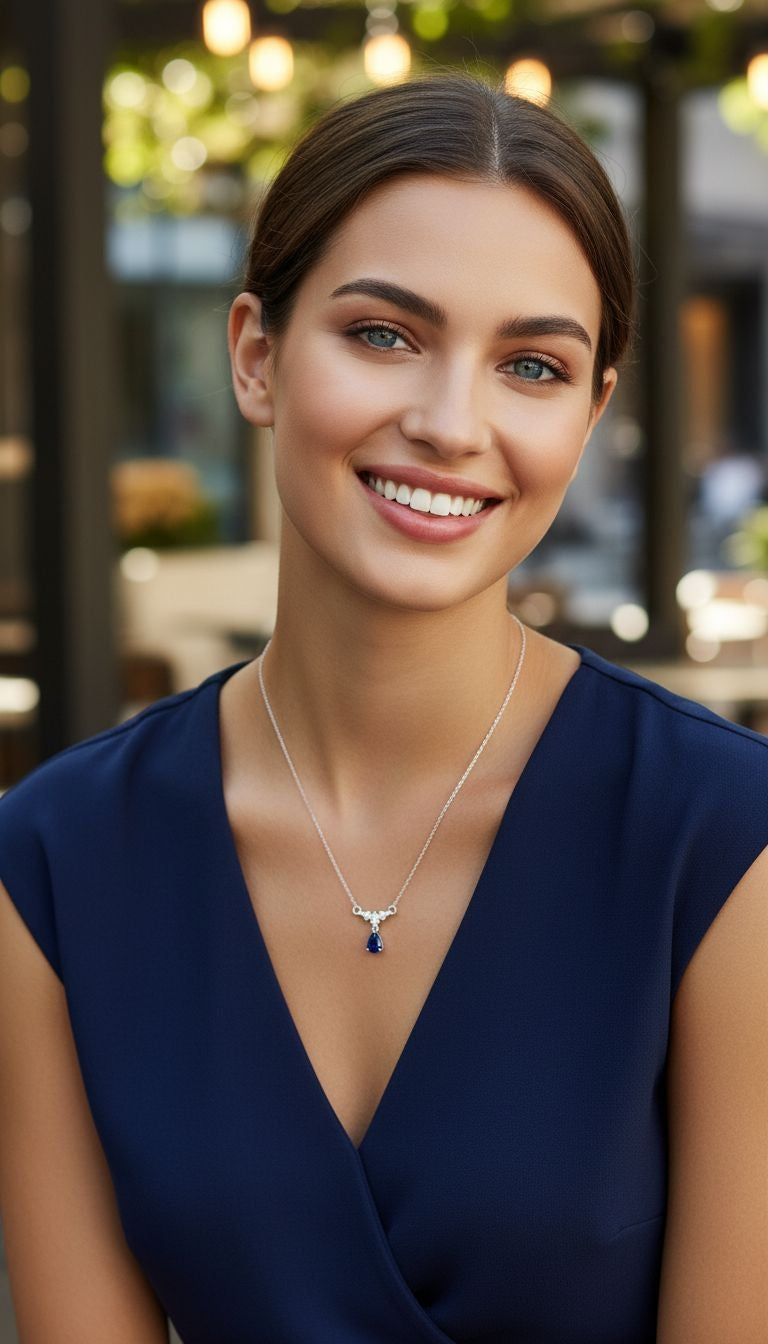 FANCY ZILVEREN KETTING MET BLAUWE DANGENDE STEEN