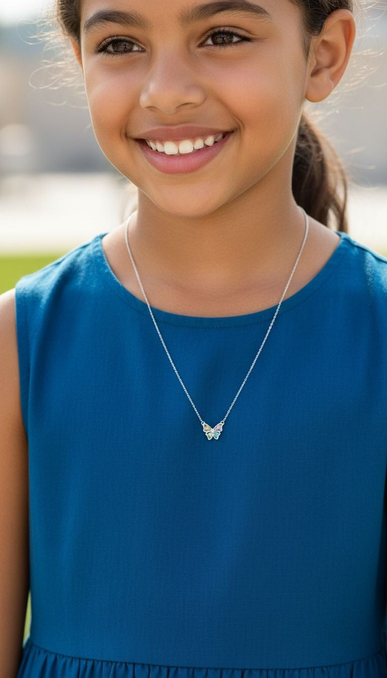 VEELKLEURIGE ZILVEREN VLINDERKETTING