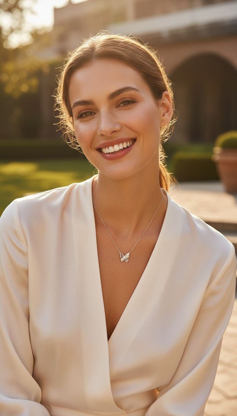 Zilveren ketting met vlindermotieven en zirkonia