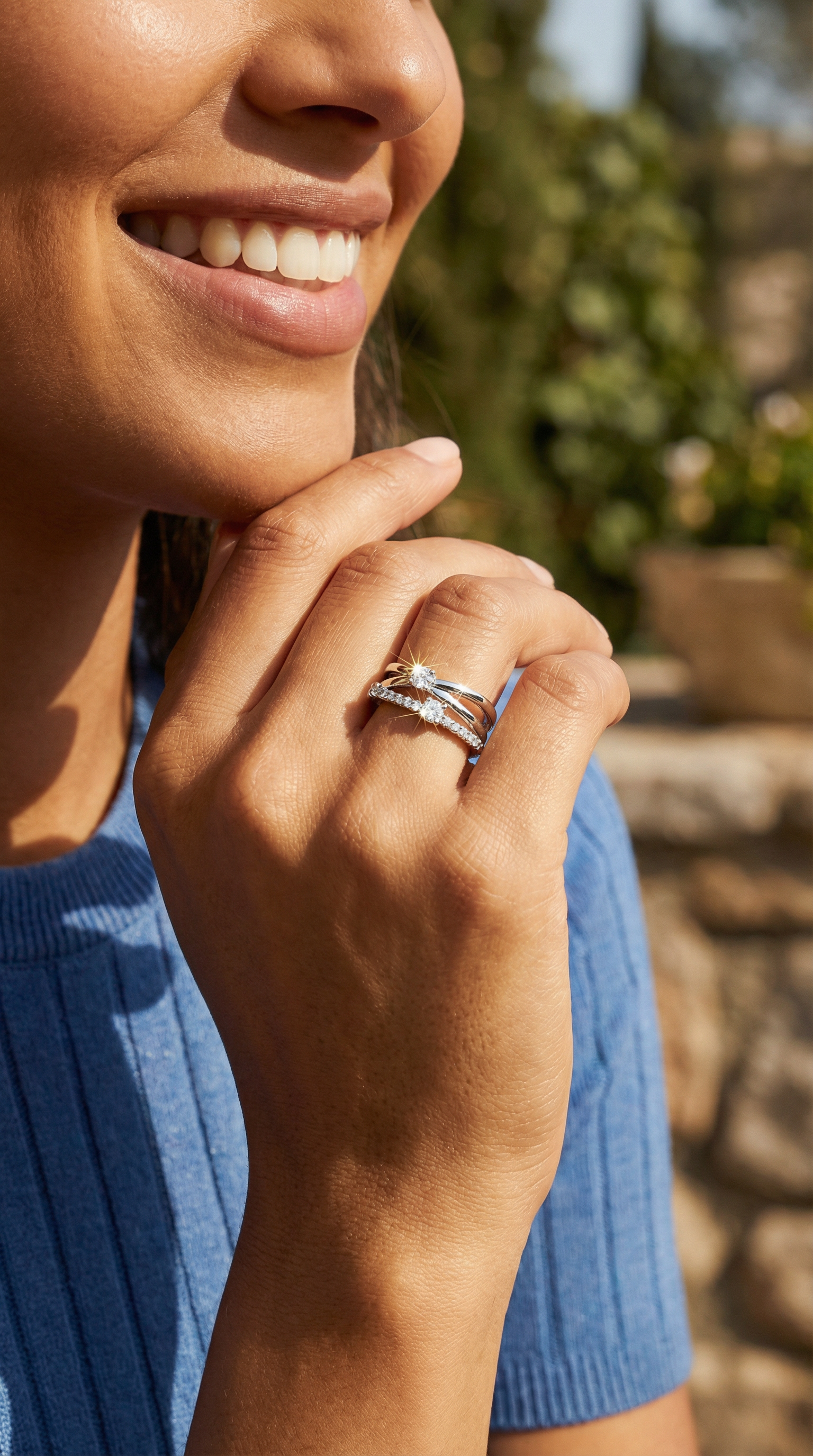 ZILVEREN RING MET 3 LIJNSTENEN EN 3 SOLITAIRE KRALEN