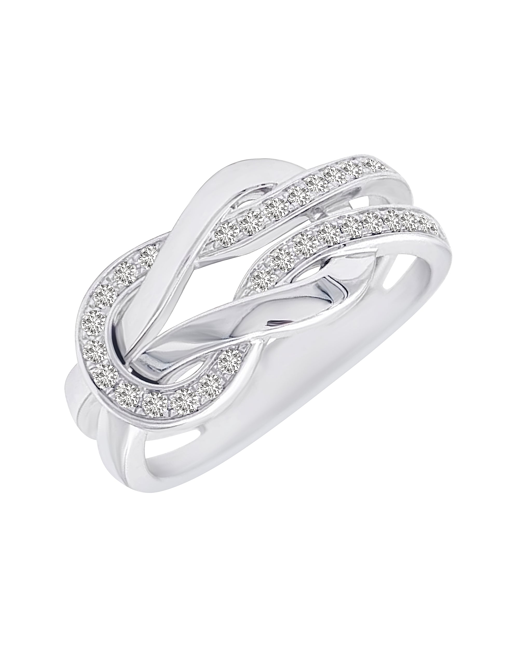 BAGUE EN ARGENT MOTIF DOUBLE NOEUD ET PIERRES