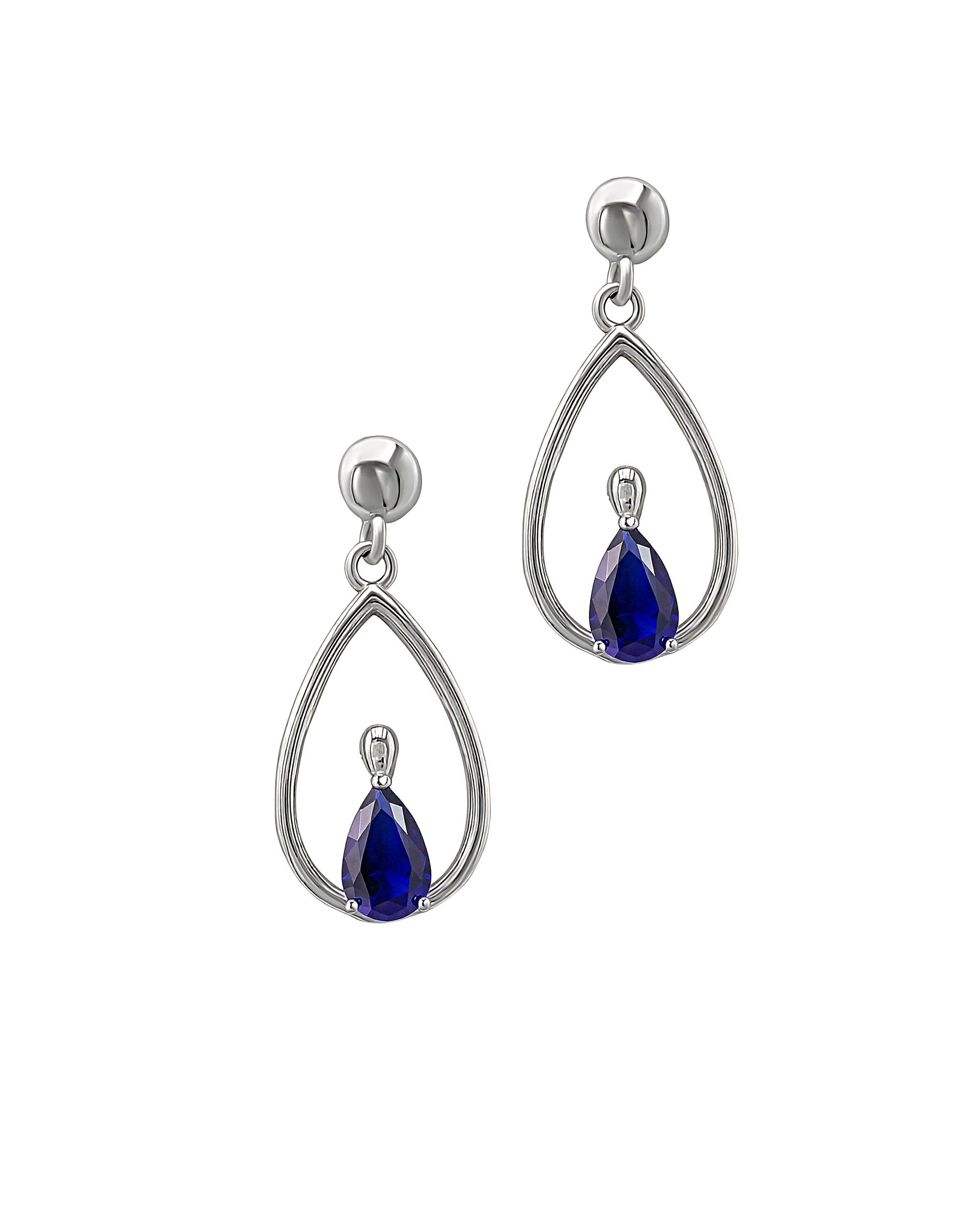 Silver drop earrings with blue stone