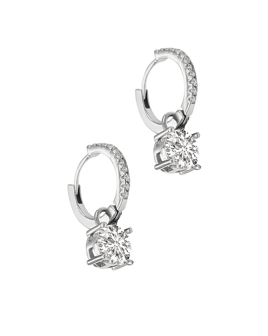 Créoles en argent serties de pierres et solitaire pendant