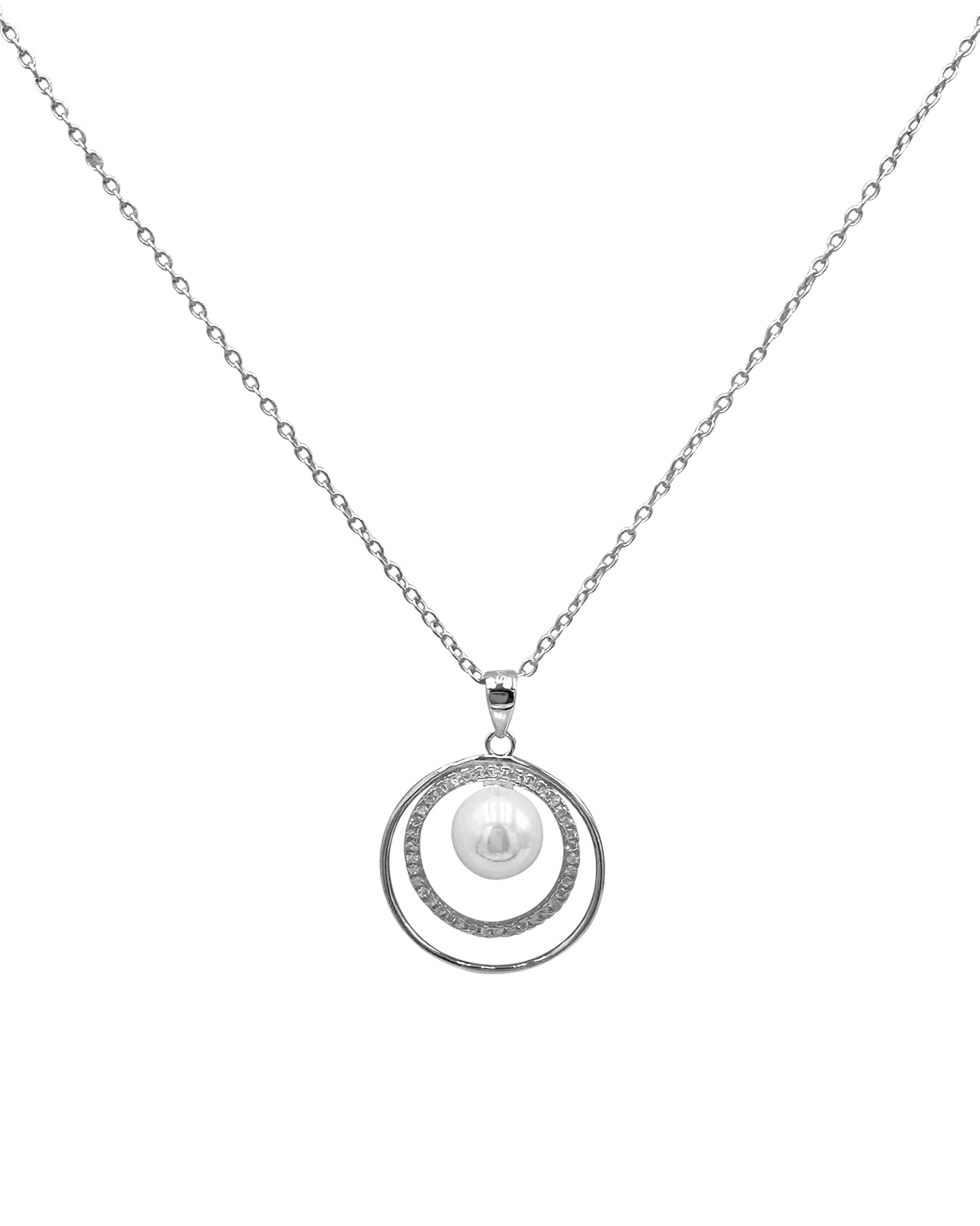 COLLIER EN ARGENT 2 CERCLES AVEC PIERRES ET PERLE