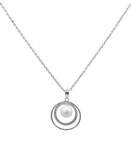 Silver necklace with 2 circles, stones and A pearl