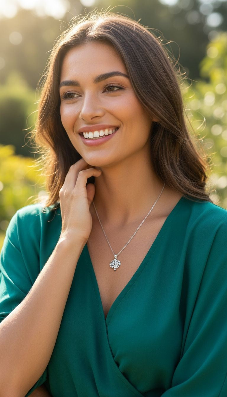 ZILVEREN KETTING BOOM DES LEVENS MET STENEN