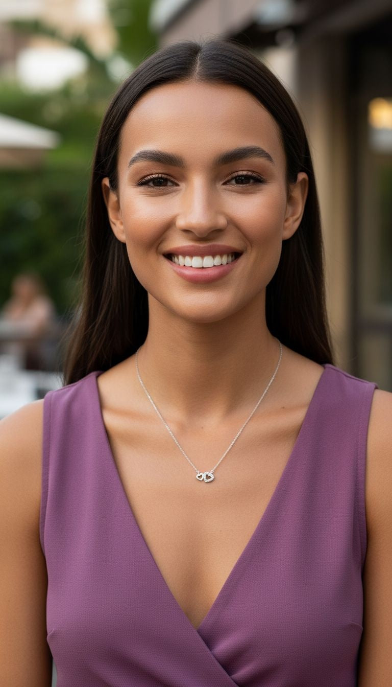 ZILVEREN KETTING MET KLEINE HARTJES EN STENEN