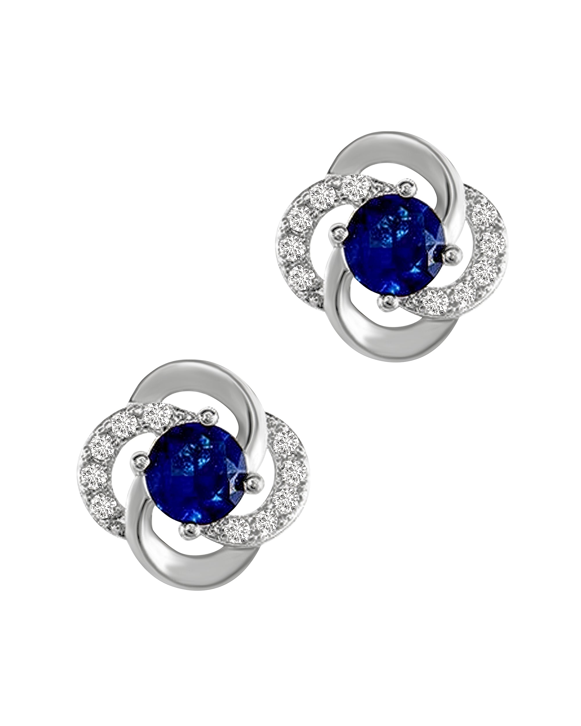 SILVER FLOWER EARRINGS WITH WHITE STONES AND SAPPHIRE SOLITAIRE