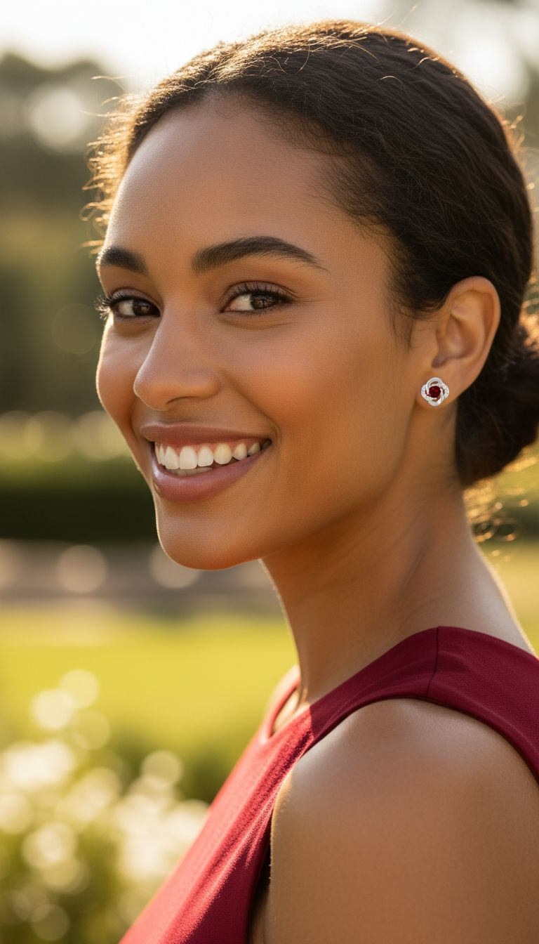 SILVER FLOWER EARRINGS WITH WHITE STONES AND A RUBY SOLITAIRE