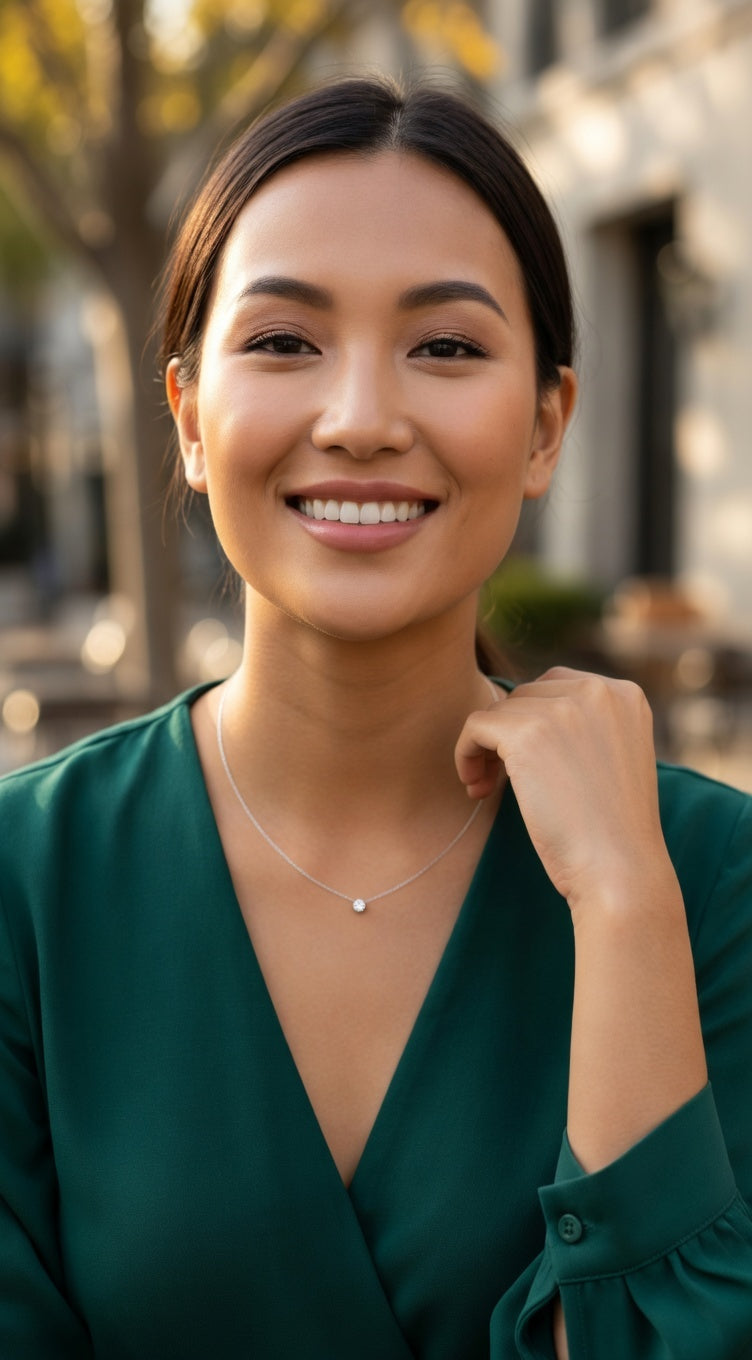 COLLIER EN ARGENT FIL DE NYLON SOLITAIRE