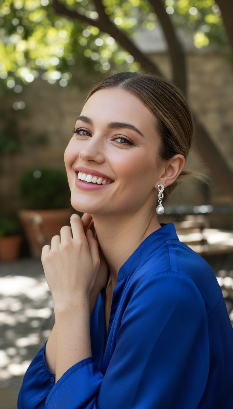 Infinity zilveren oorbellen met zirkonium en parel