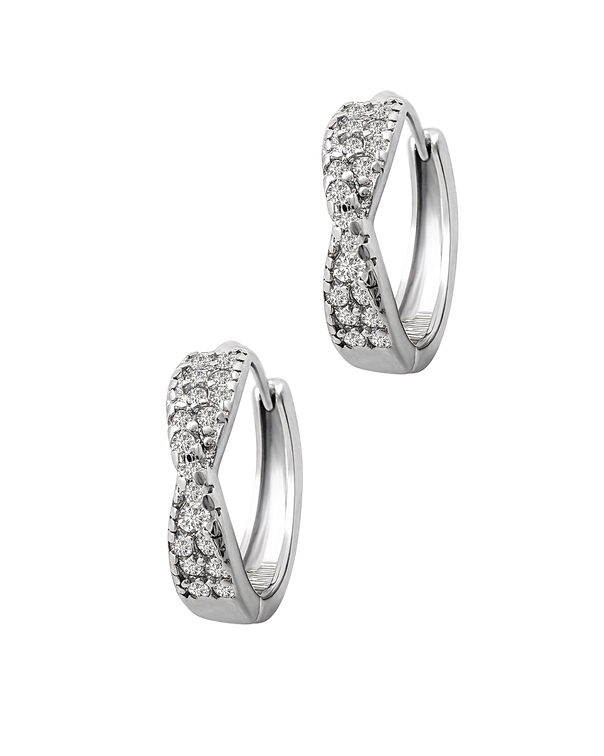 DOUBLE LINE SILVER CREOLES WITH ZIRCONIUM