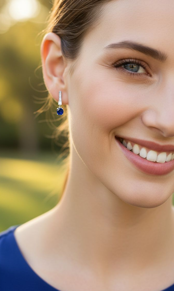 Zilveren oorbellen met blauwe solitaire druppelaar