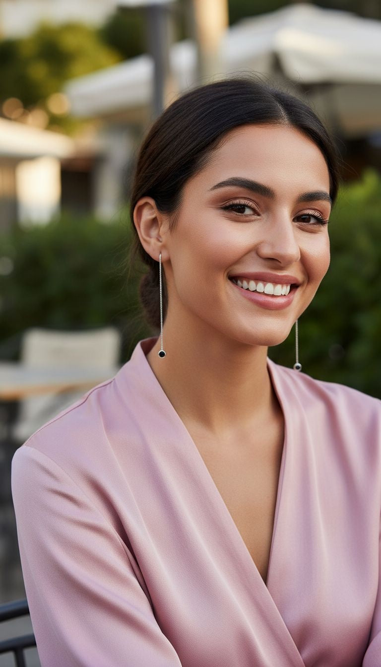 Zilveren solitaire oorbellen met zwarte hanger