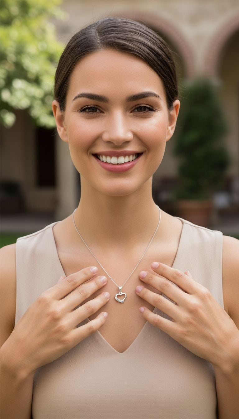 ZILVEREN HARTKETTING MET STENEN