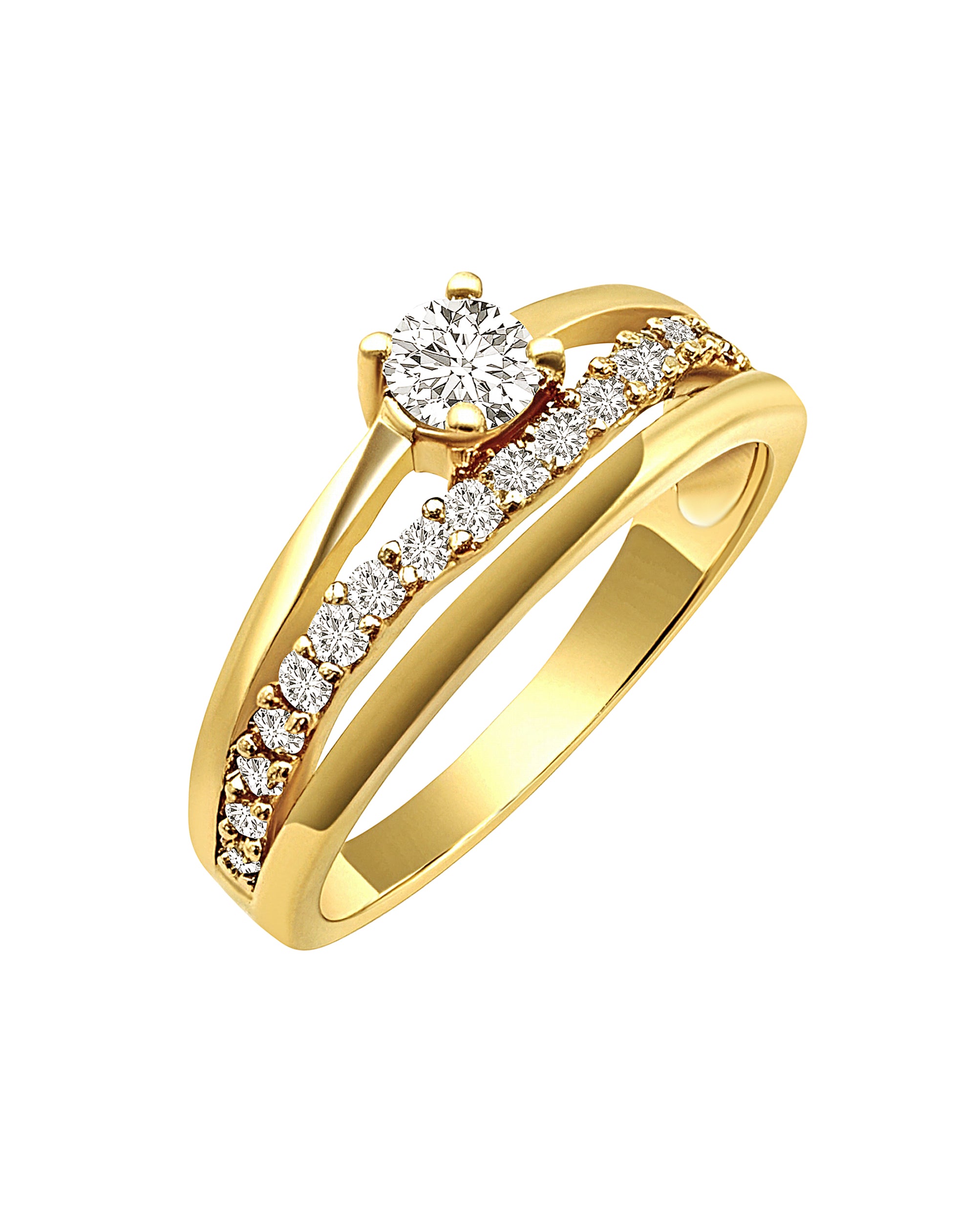 3-ROW GOLD PLATED RING + ZIRCONIUM SOLITAIRE