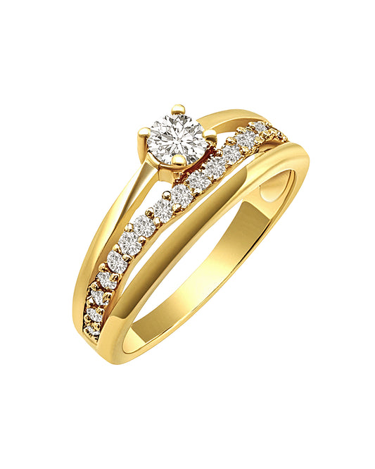 Bague en plaqué or 3 rangs + solitaire zirconium