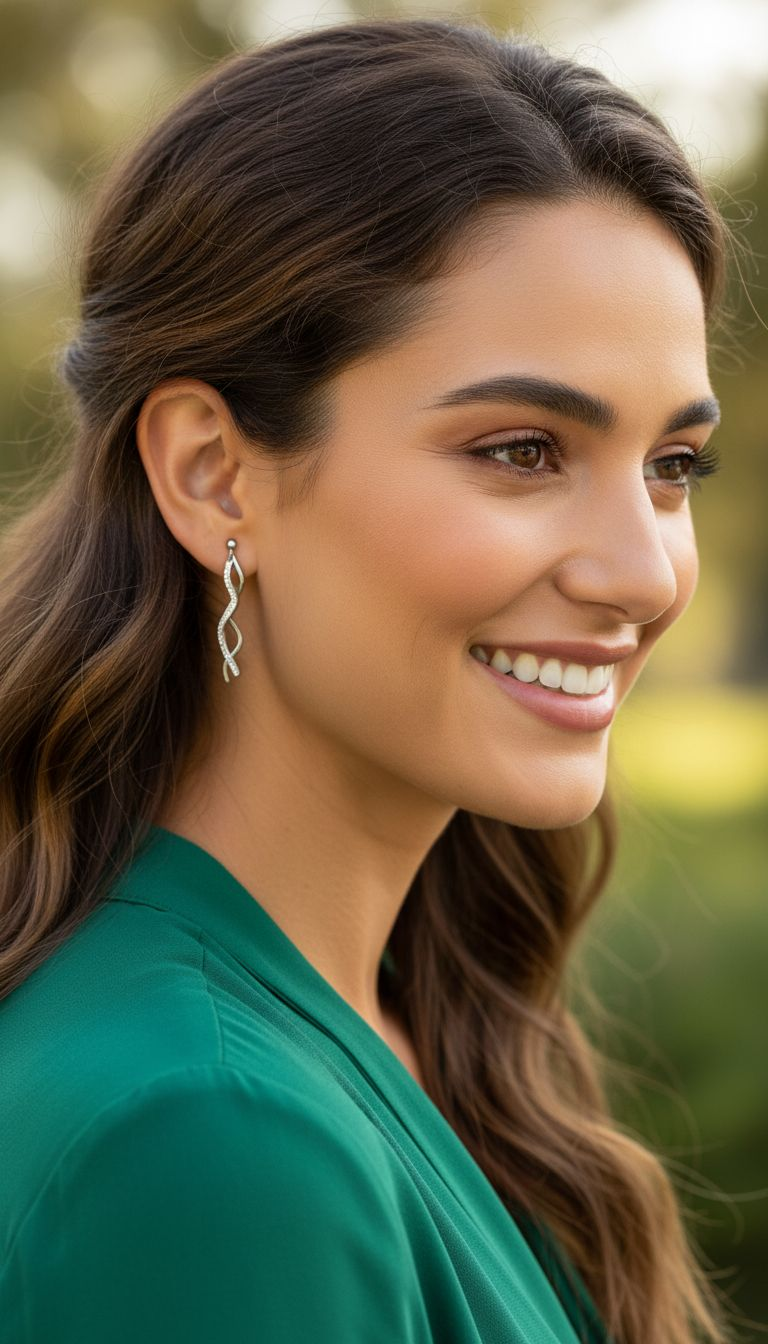 Golvende stalen oorbellen met strass steentjes