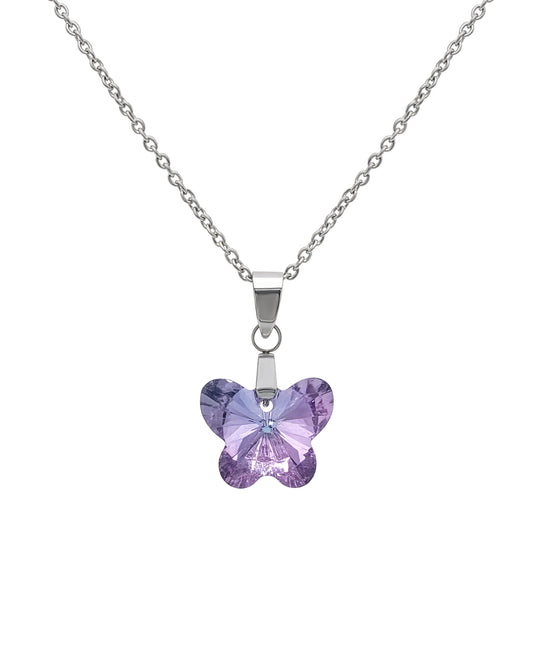 Collier en acier avec pendentif strass papillon