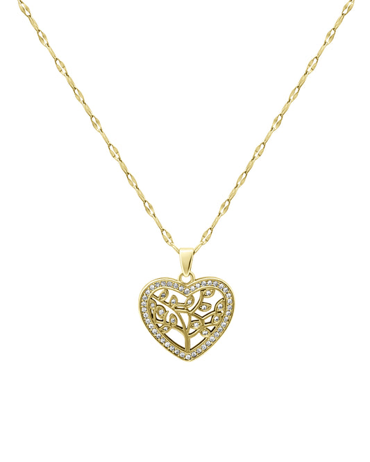 Vergulde stalen ketting met hart hanger en levensboom
