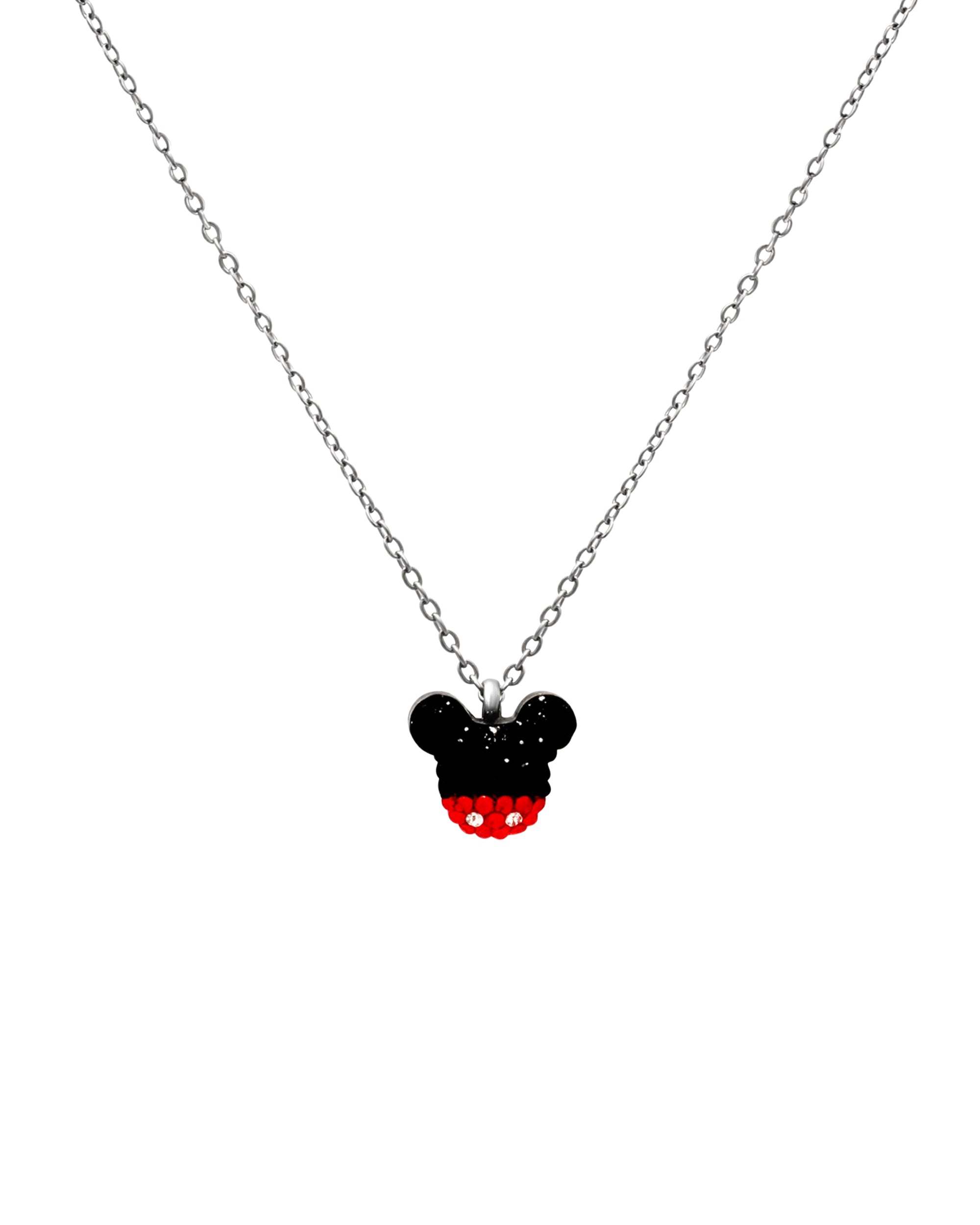 STALEN KETTING MET MICKEY MOUSE HANGER EN STRASS